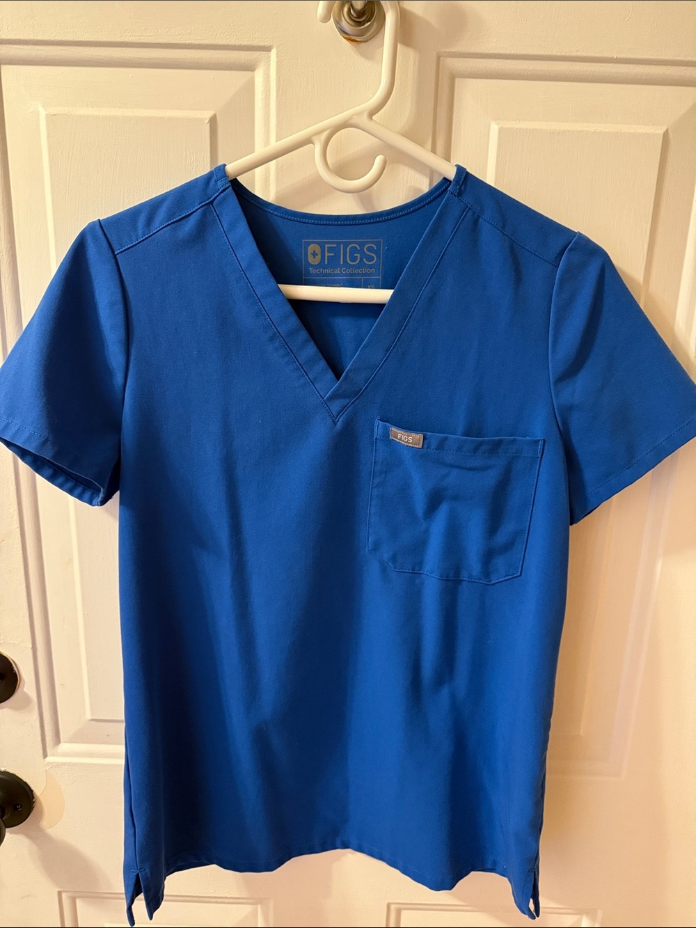 Figs Royal Blue V-Neck Scrub Top with Chest Pocket